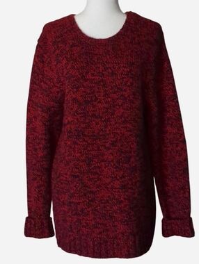 Express Size L Red & Black Marled Twist Knit Pullover Sweater - Cozy Crewneck